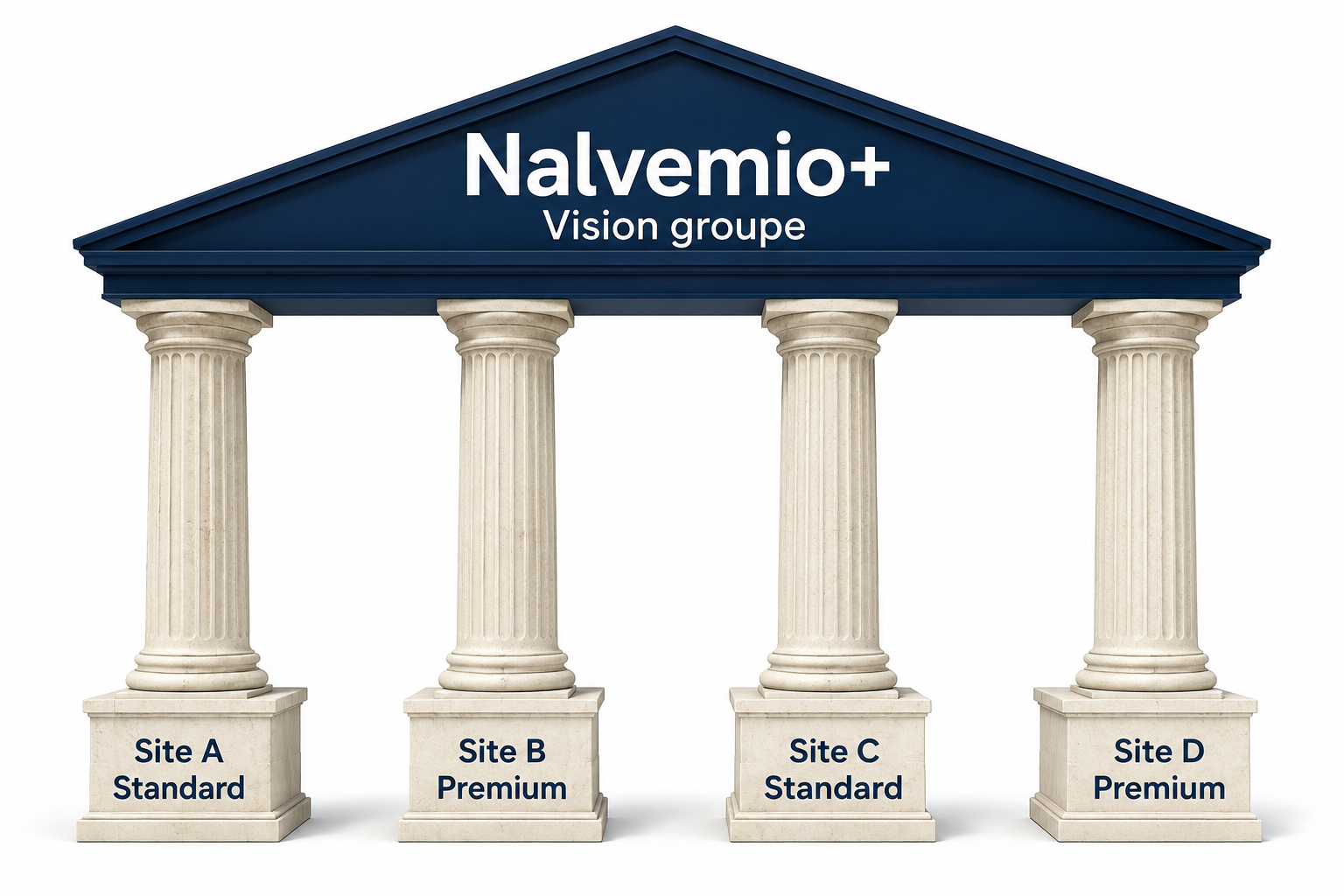 Nalvemio+ forme un toit commun au-dessus de quatre ERP autonomes, deux Standard et deux Premium.